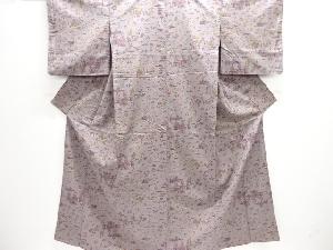 舟に花鳥模様手織り紬着物